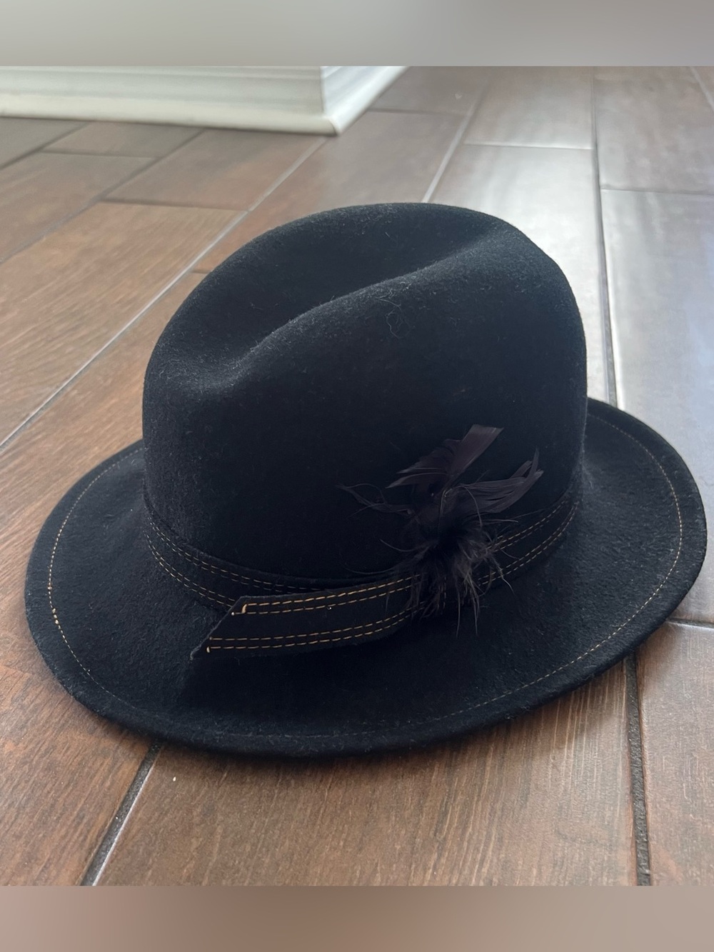 Black Wool Felt Betmar Vintage Fedora with Feather